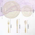 125-Piece Premium Gold Rim Plastic Silverware Cutlery Set Heavy Duty Plastic Place Setting Dinnerware Set